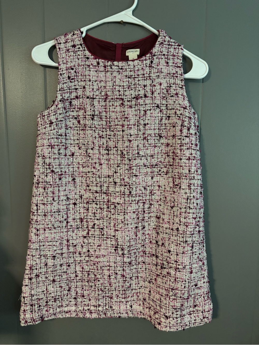 Crewcuts tweed shift dress in pink and burgundy